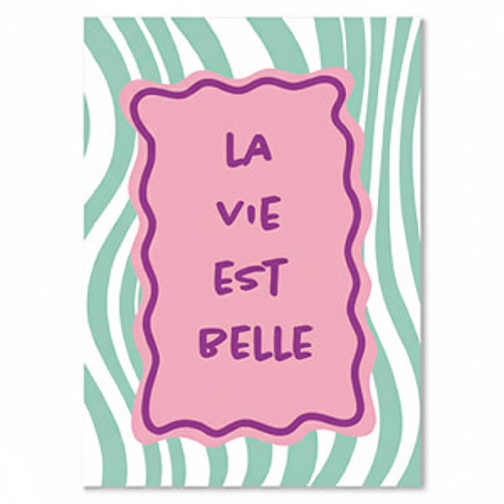 Sieraden Kaartjes "La Vie est Belle" Groen-roze - per stuk