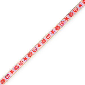Lint met tekst zeeleven roze / blauw / rood - per meter