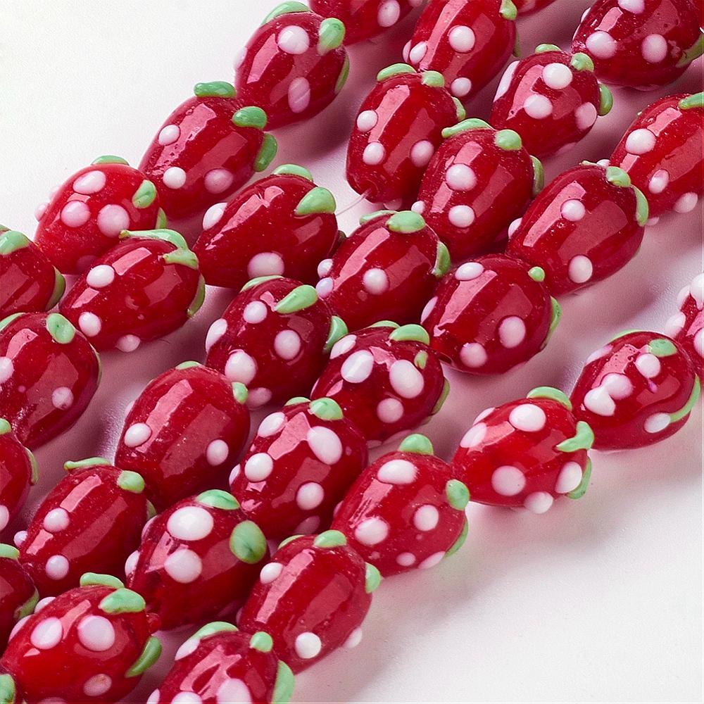 Aardbei lampwork kraal rood 12mm-Kralen-Kraaltjes van Renate