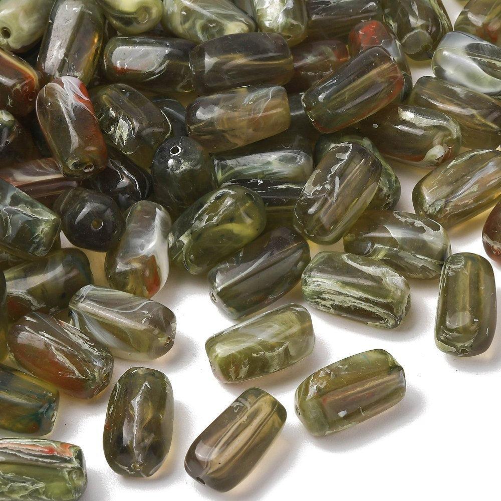 Acryl Kraal Edelsteen Look Facet Kolom Donkerolijfgroen 24.5x13.5mm - per stuk