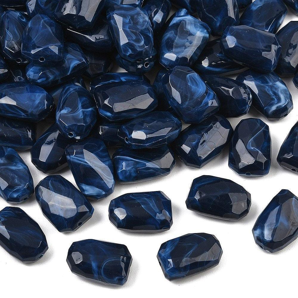 Acryl Kraal Edelsteen Look Facet Rechthoek Donkerblauw 22mm - per stuk-Kralen-Kraaltjes van Renate