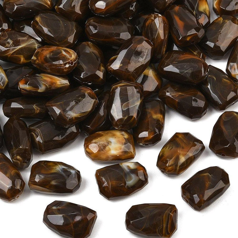 Acryl Kraal Edelsteen Look Facet Rechthoek Donkerbruin 22mm - per stuk-Kralen-Kraaltjes van Renate