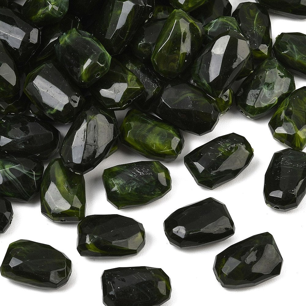 Acryl Kraal Edelsteen Look Facet Rechthoek Legergroen 22mm - per stuk-Kralen-Kraaltjes van Renate