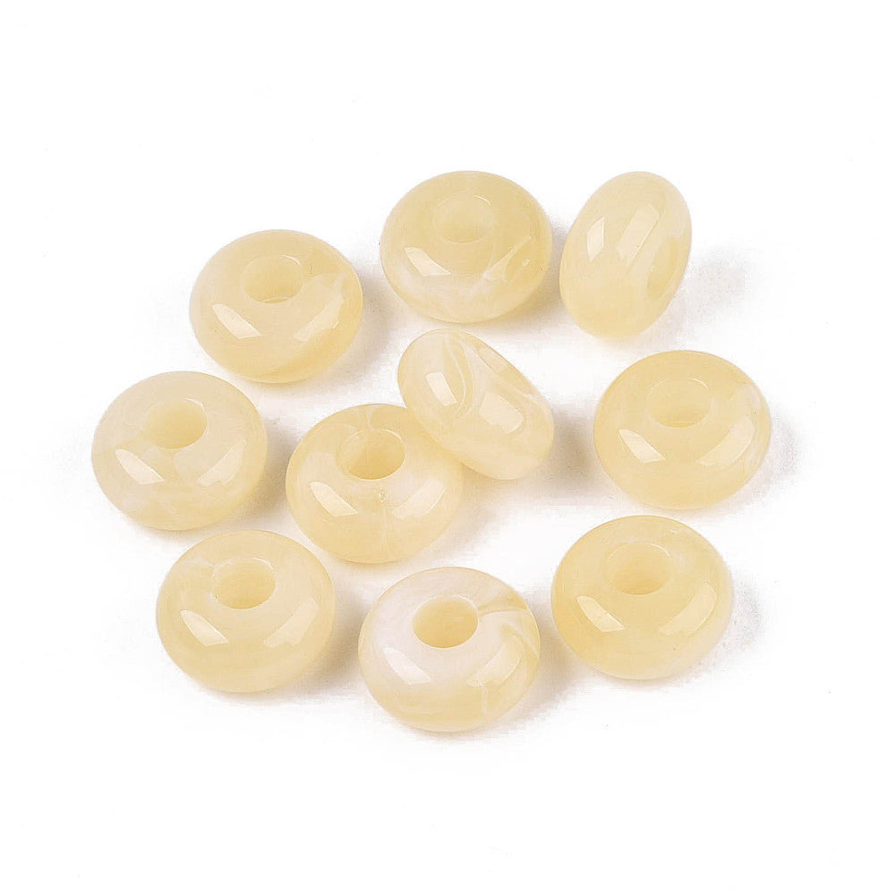 Acryl Kraal Edelsteen Look Groot Gat Rondel Beige 14x7mm - per stuk-Kralen-Kraaltjes van Renate