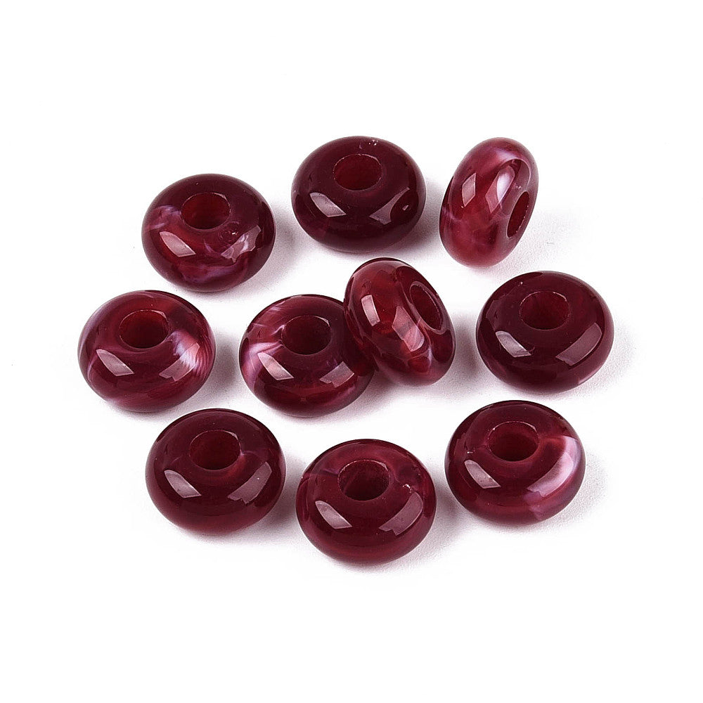 Acryl Kraal Edelsteen Look Groot Gat Rondel Bordeaux 14x7mm - per stuk-Kralen-Kraaltjes van Renate