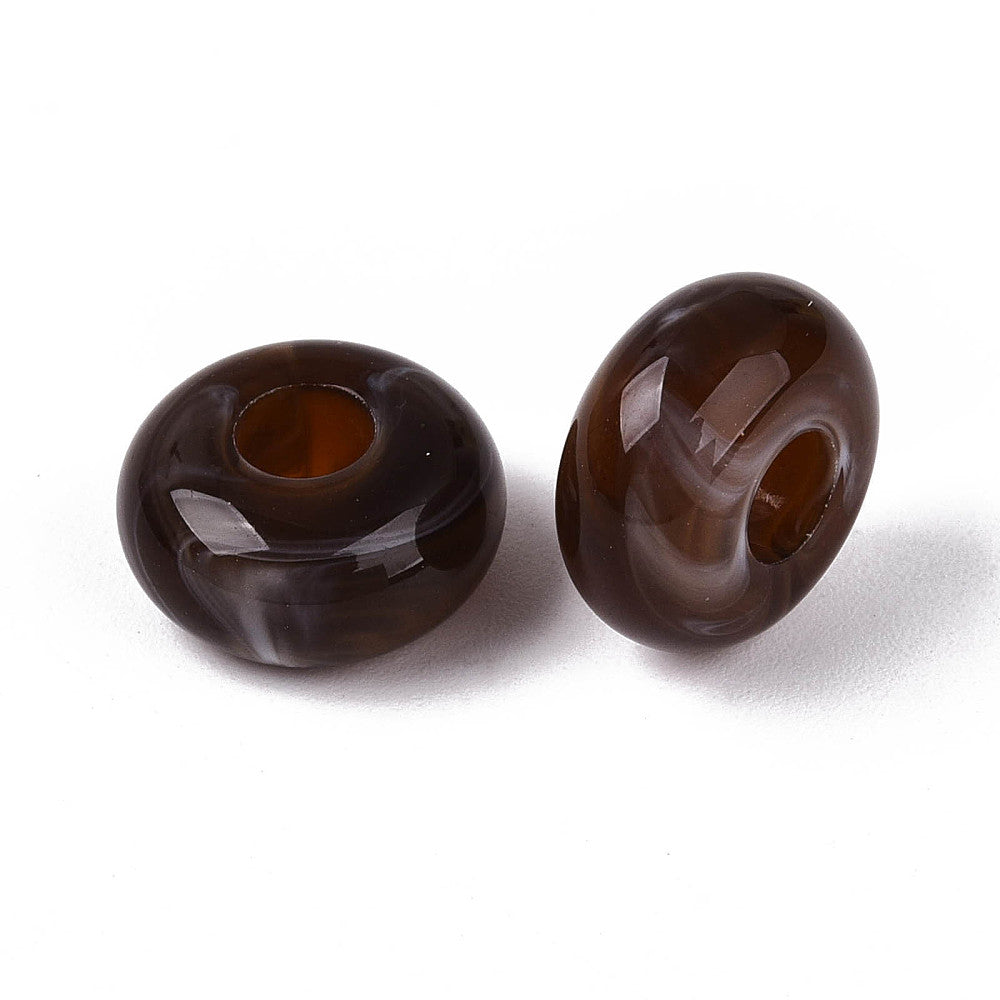 Acryl Kraal Edelsteen Look Groot Gat Rondel Donkerbruin 14x7mm - per stuk-Kralen-Kraaltjes van Renate