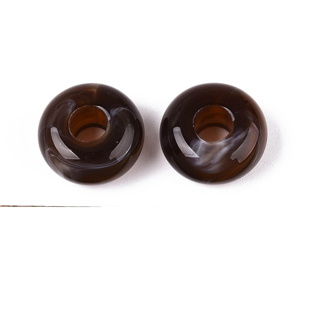 Acryl Kraal Edelsteen Look Groot Gat Rondel Donkerbruin 14x7mm - per stuk-Kralen-Kraaltjes van Renate