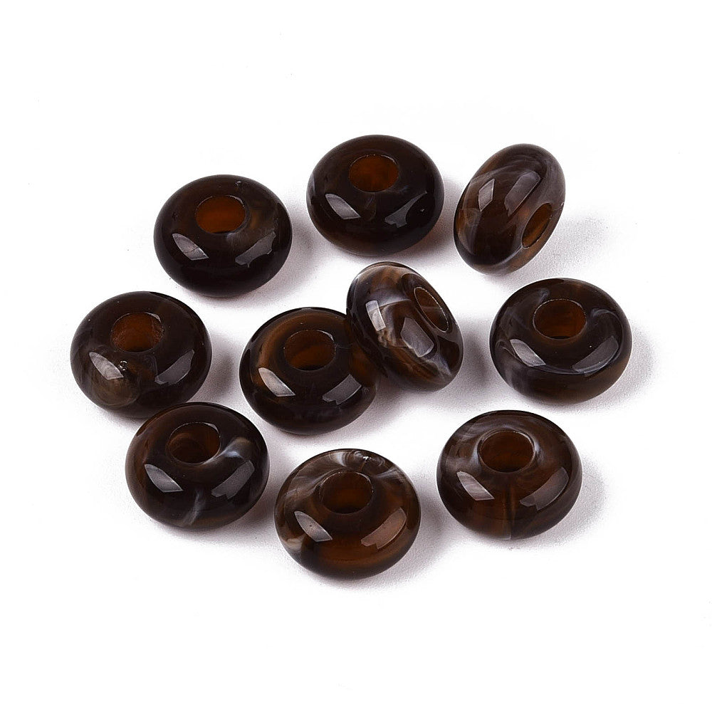 Acryl Kraal Edelsteen Look Groot Gat Rondel Donkerbruin 14x7mm - per stuk-Kralen-Kraaltjes van Renate