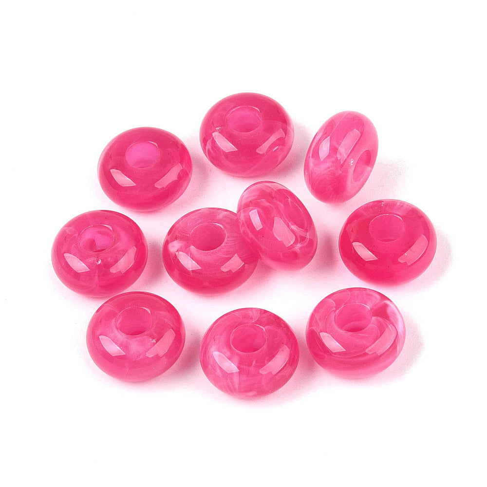 Acryl Kraal Edelsteen Look Groot Gat Rondel Fuchsia 14x7mm - per stuk-Kralen-Kraaltjes van Renate