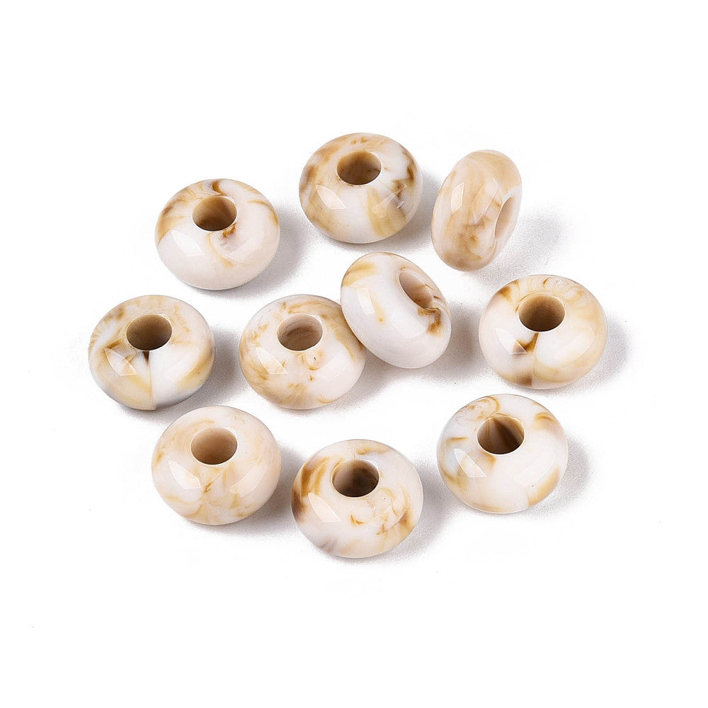 Acryl Kraal Edelsteen Look Groot Gat Rondel Gebroken Wit 14x7mm - per stuk-Kralen-Kraaltjes van Renate