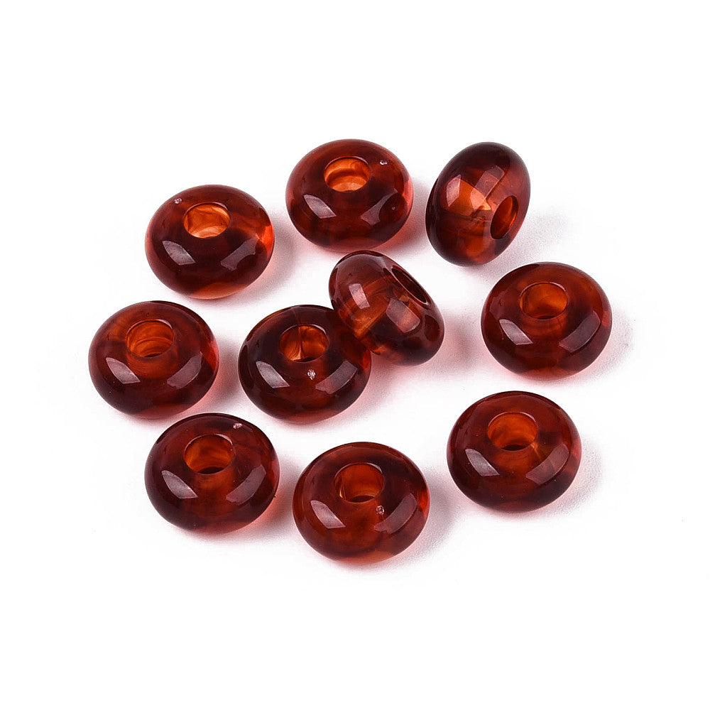 Acryl Kraal Edelsteen Look Groot Gat Rondel Transparant Roestbruin 14x7mm - per stuk-Kralen-Kraaltjes van Renate