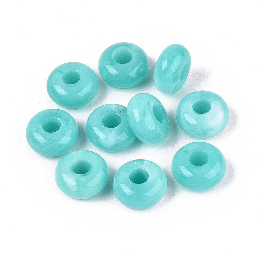 Acryl Kraal Edelsteen Look Groot Gat Rondel Turquoise 14x7mm - per stuk-Kralen-Kraaltjes van Renate