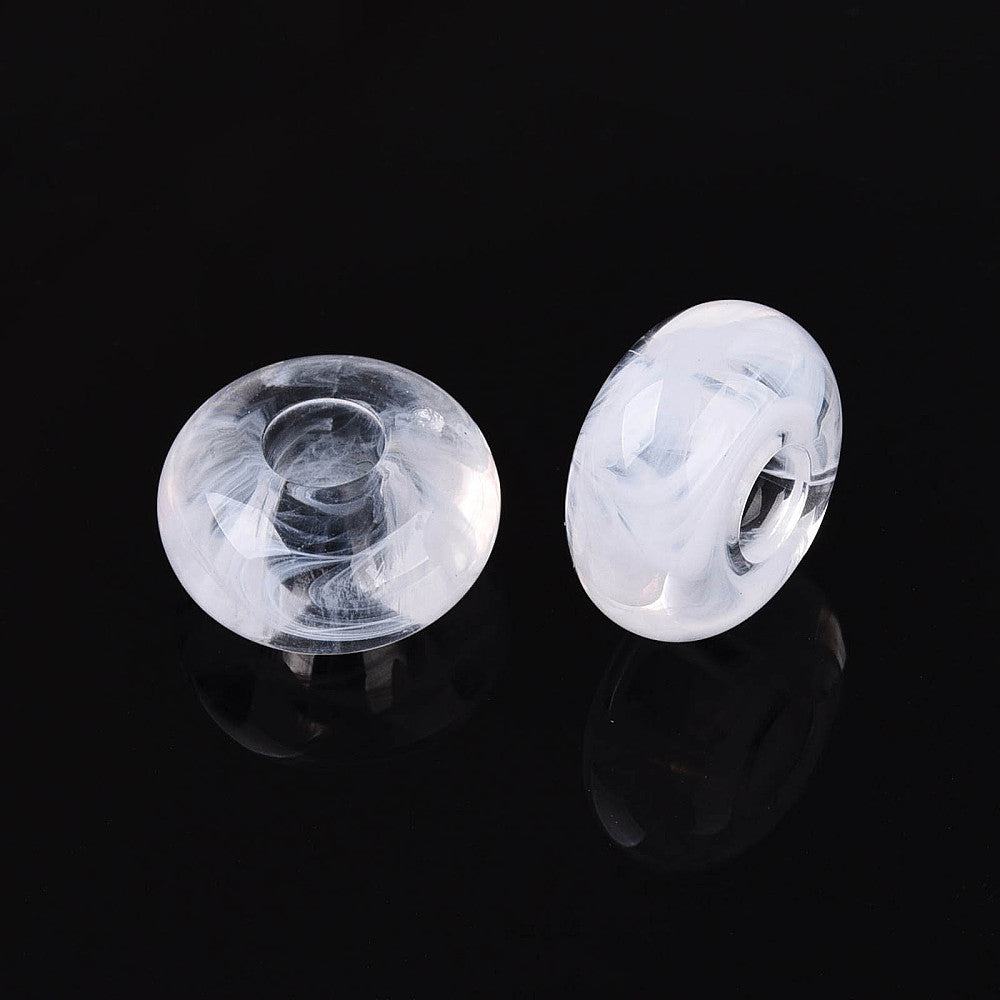 Acryl Kraal Edelsteen Look Groot Gat Rondel Wit 14x7mm - per stuk-Kralen-Kraaltjes van Renate