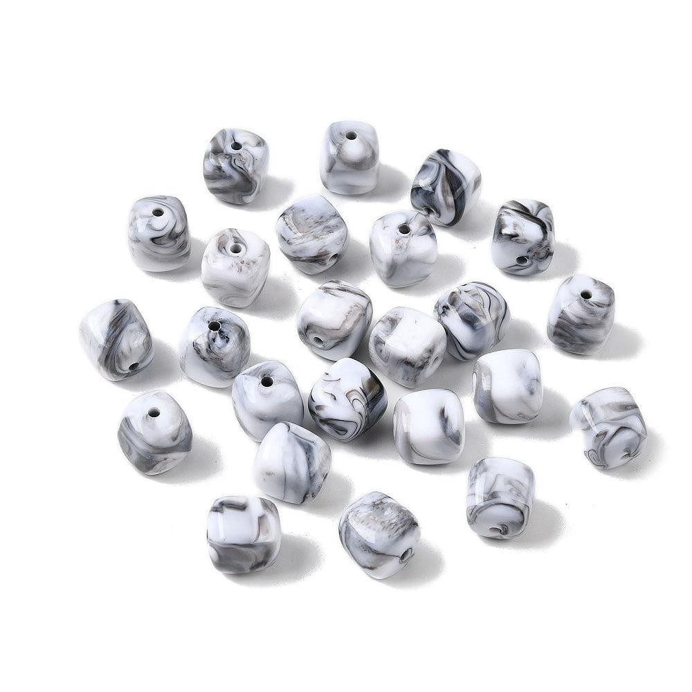 Acryl Kralen Imitatie Edelsteen Kubus Tweekleurig Wit 17mm - per stuk-Kralen-Kraaltjes van Renate