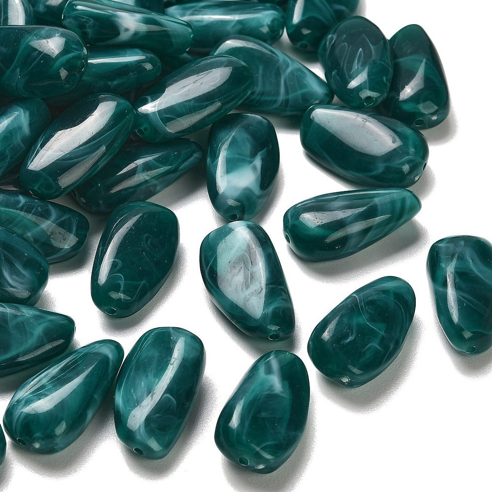 Acryl Kraal Edelsteen Look Nugget Petrol 28mm - per stuk-Kralen-Kraaltjes van Renate
