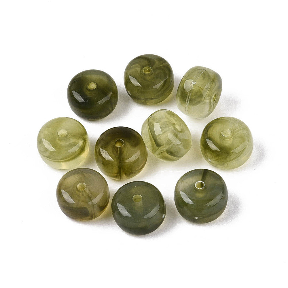 Acryl Kraal Edelsteen Look Rondel Olijfgroen 14x9mm - per stuk-Kralen-Kraaltjes van Renate
