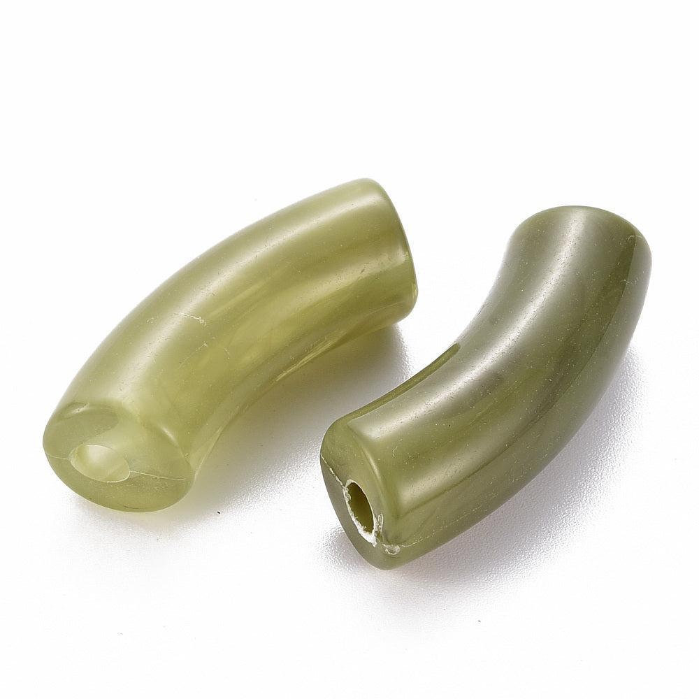 Acryl Kraal Edelsteen Look Tube Olijfgroen 36x14mm - per stuk-Kralen-Kraaltjes van Renate
