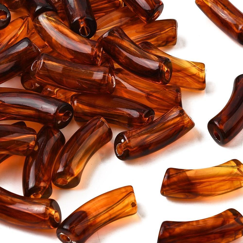 Acryl Kraal Edelsteen Look Tube Transparant Karamel 35x14mm - per stuk-Kralen-Kraaltjes van Renate