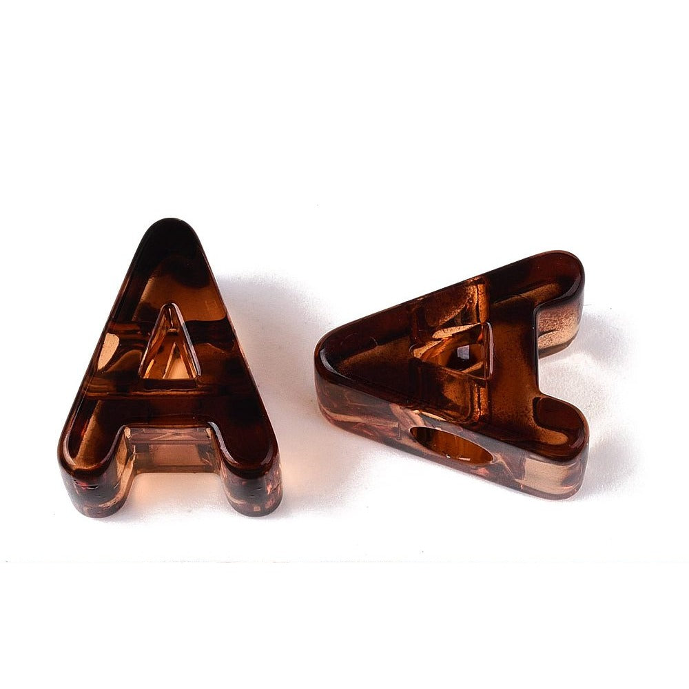 Acryl Kraal Luipaardprint Groot Gat Letter A Bruin 22mm - per stuk-Kralen-Kraaltjes van Renate