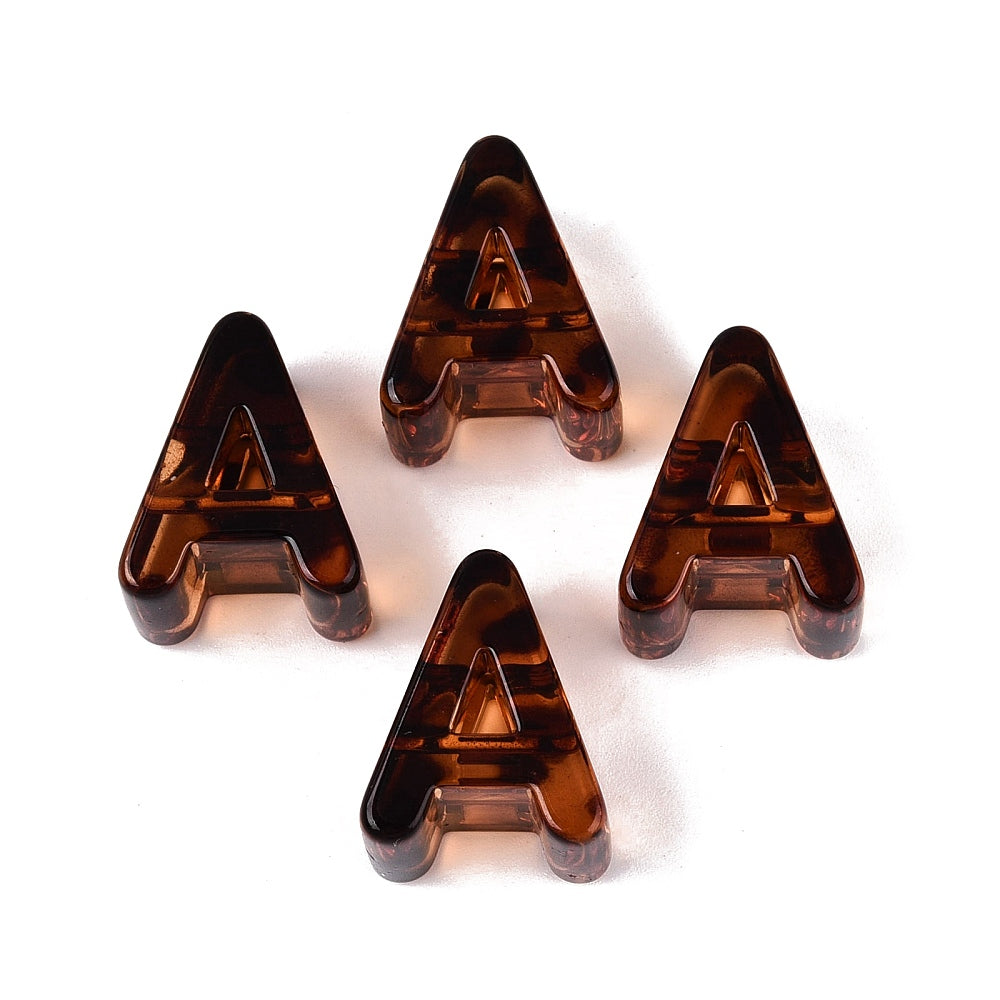 Acryl Kraal Luipaardprint Groot Gat Letter A Bruin 22mm - per stuk-Kralen-Kraaltjes van Renate