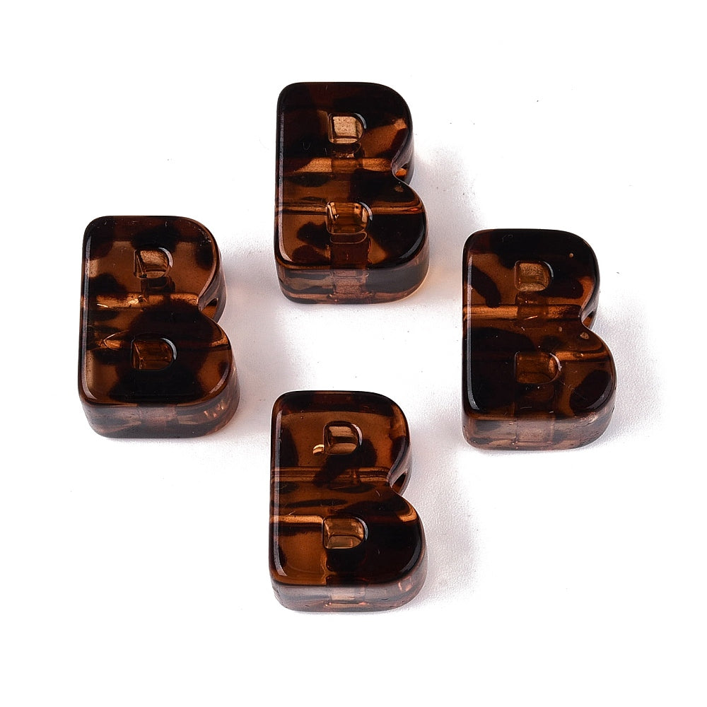 Acryl Kraal Luipaardprint Groot Gat Letter B Bruin 22mm - per stuk-Kralen-Kraaltjes van Renate