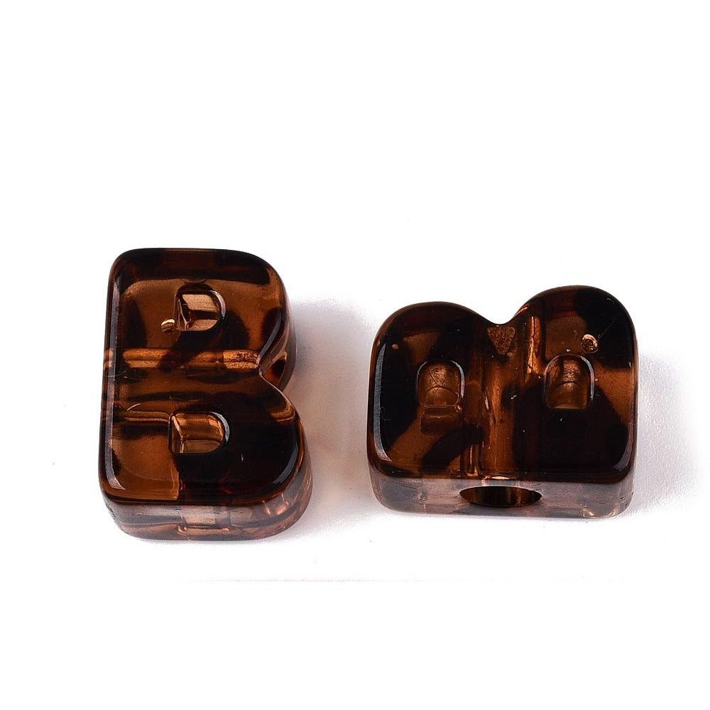 Acryl Kraal Luipaardprint Groot Gat Letter B Bruin 22mm - per stuk-Kralen-Kraaltjes van Renate