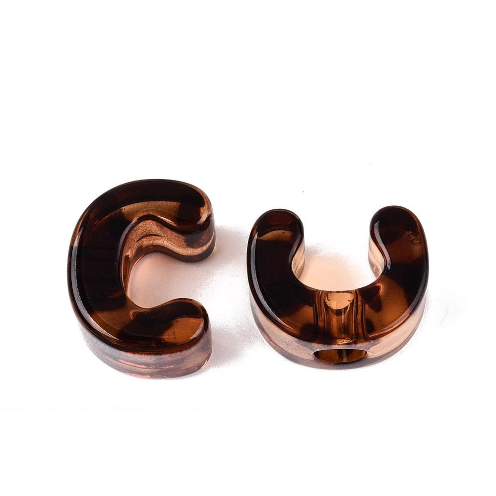 Acryl Kraal Luipaardprint Groot Gat Letter C Bruin 22mm - per stuk-Kralen-Kraaltjes van Renate