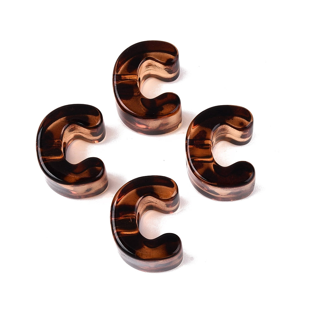 Acryl Kraal Luipaardprint Groot Gat Letter C Bruin 22mm - per stuk-Kralen-Kraaltjes van Renate