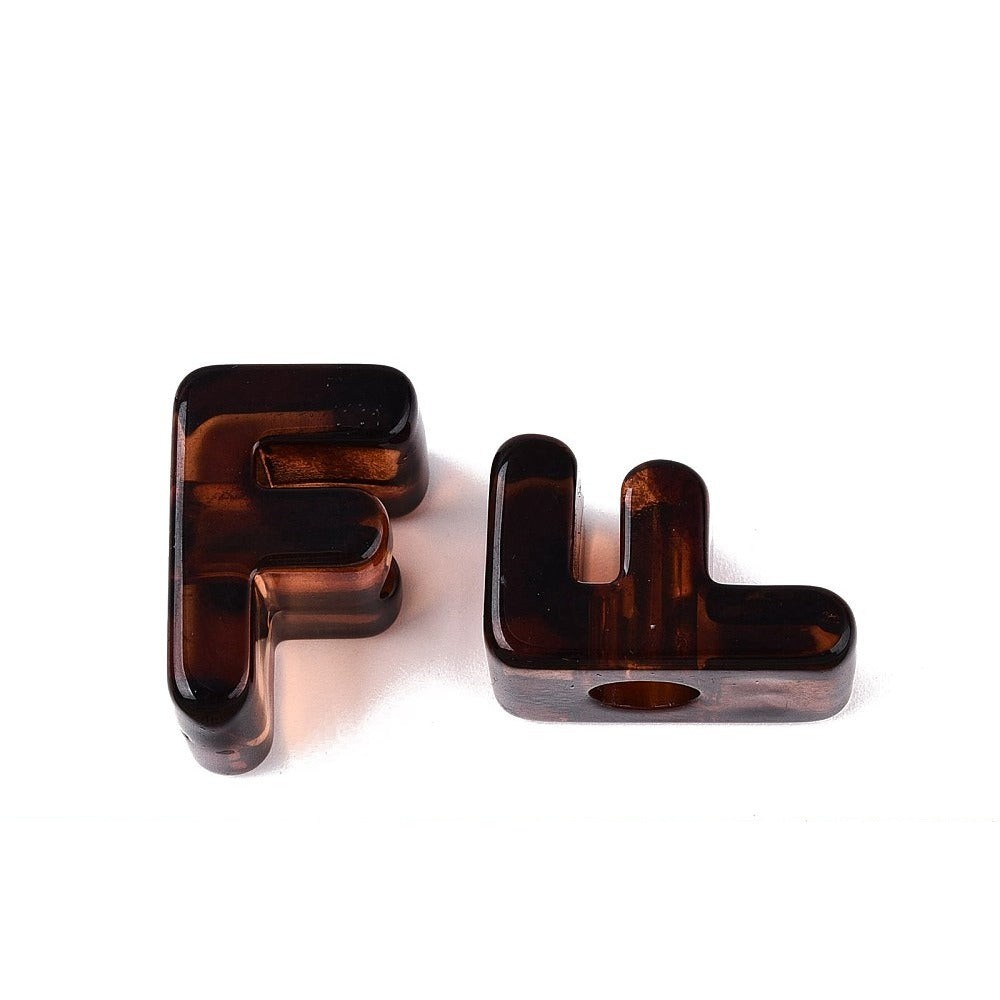 Acryl Kraal Luipaardprint Groot Gat Letter F Bruin 22mm - per stuk-Kralen-Kraaltjes van Renate
