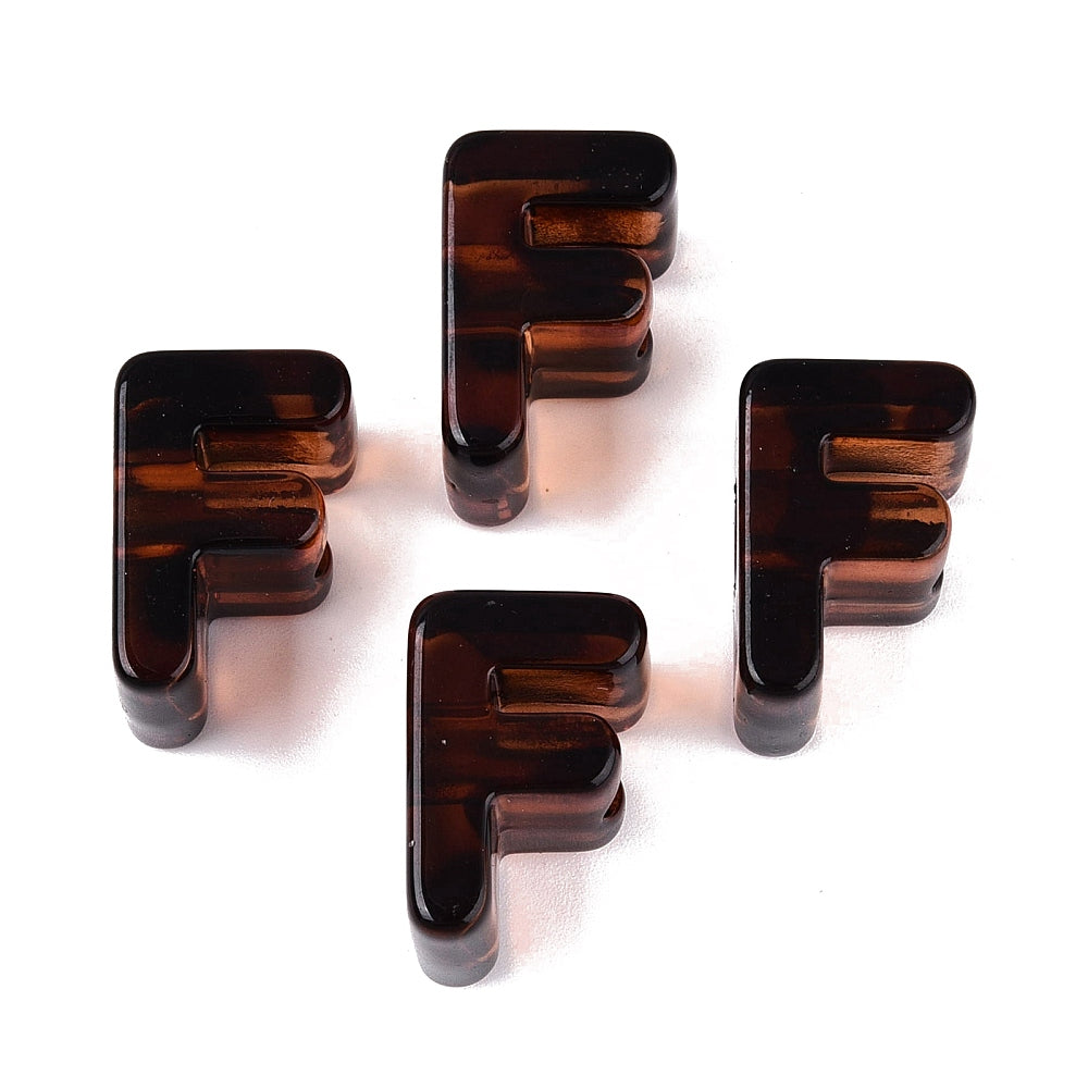 Acryl Kraal Luipaardprint Groot Gat Letter F Bruin 22mm - per stuk-Kralen-Kraaltjes van Renate