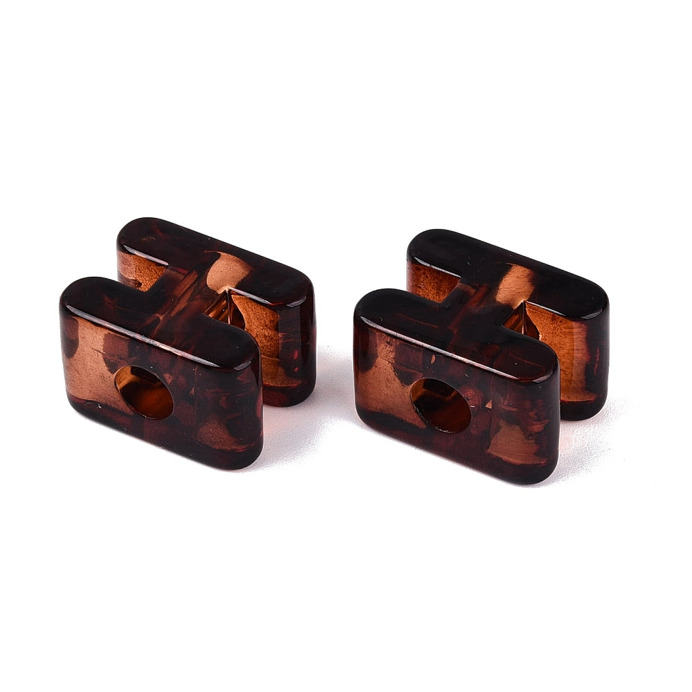 Acryl Kraal Luipaardprint Groot Gat Letter H Bruin 22mm - per stuk-Kralen-Kraaltjes van Renate