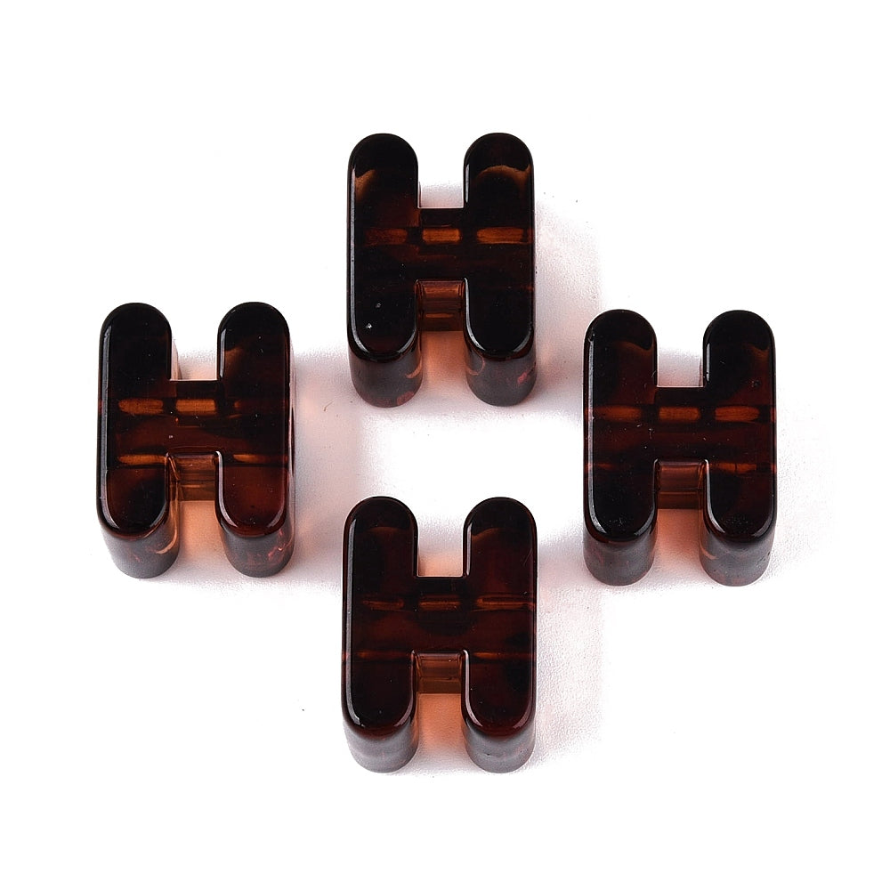 Acryl Kraal Luipaardprint Groot Gat Letter H Bruin 22mm - per stuk-Kralen-Kraaltjes van Renate
