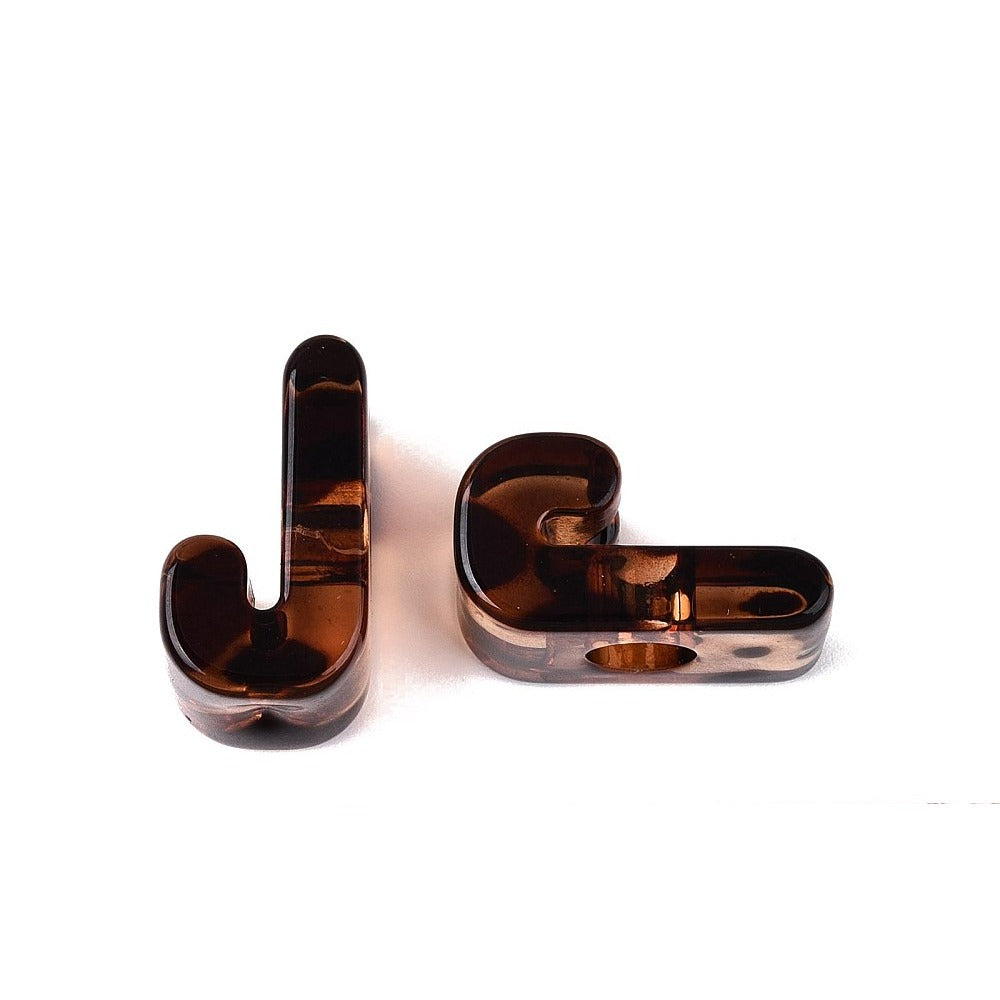 Acryl Kraal Luipaardprint Groot Gat Letter J Bruin 22mm - per stuk-Kralen-Kraaltjes van Renate