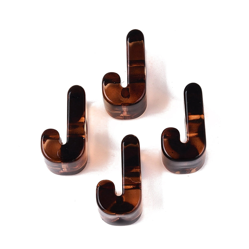 Acryl Kraal Luipaardprint Groot Gat Letter J Bruin 22mm - per stuk-Kralen-Kraaltjes van Renate