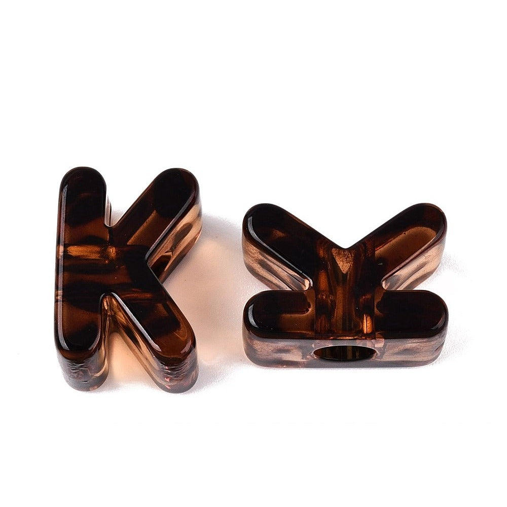 Acryl Kraal Luipaardprint Groot Gat Letter K Bruin 22mm - per stuk-Kralen-Kraaltjes van Renate