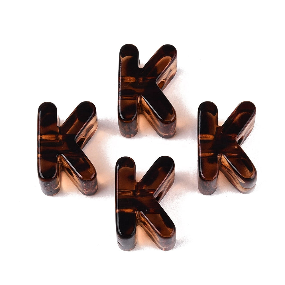 Acryl Kraal Luipaardprint Groot Gat Letter K Bruin 22mm - per stuk-Kralen-Kraaltjes van Renate