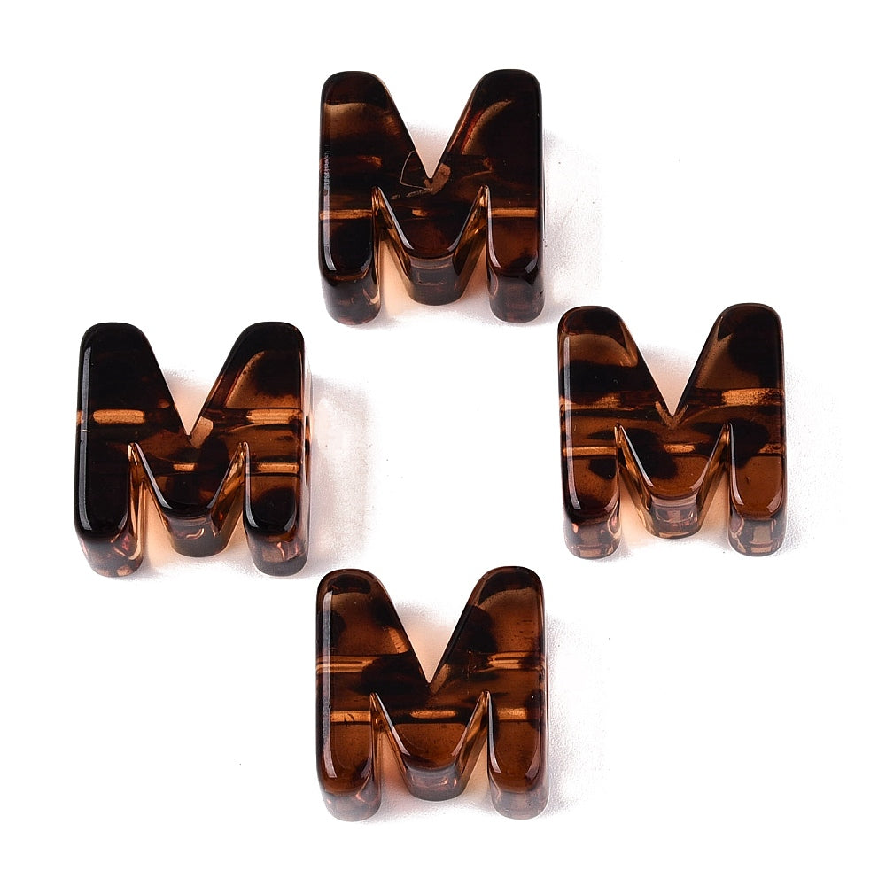 Acryl Kraal Luipaardprint Groot Gat Letter M Bruin 22mm - per stuk-Kralen-Kraaltjes van Renate
