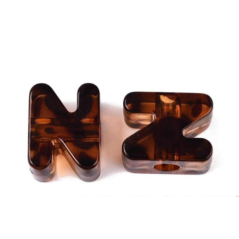 Acryl Kraal Luipaardprint Groot Gat Letter N Bruin 22mm - per stuk-Kralen-Kraaltjes van Renate