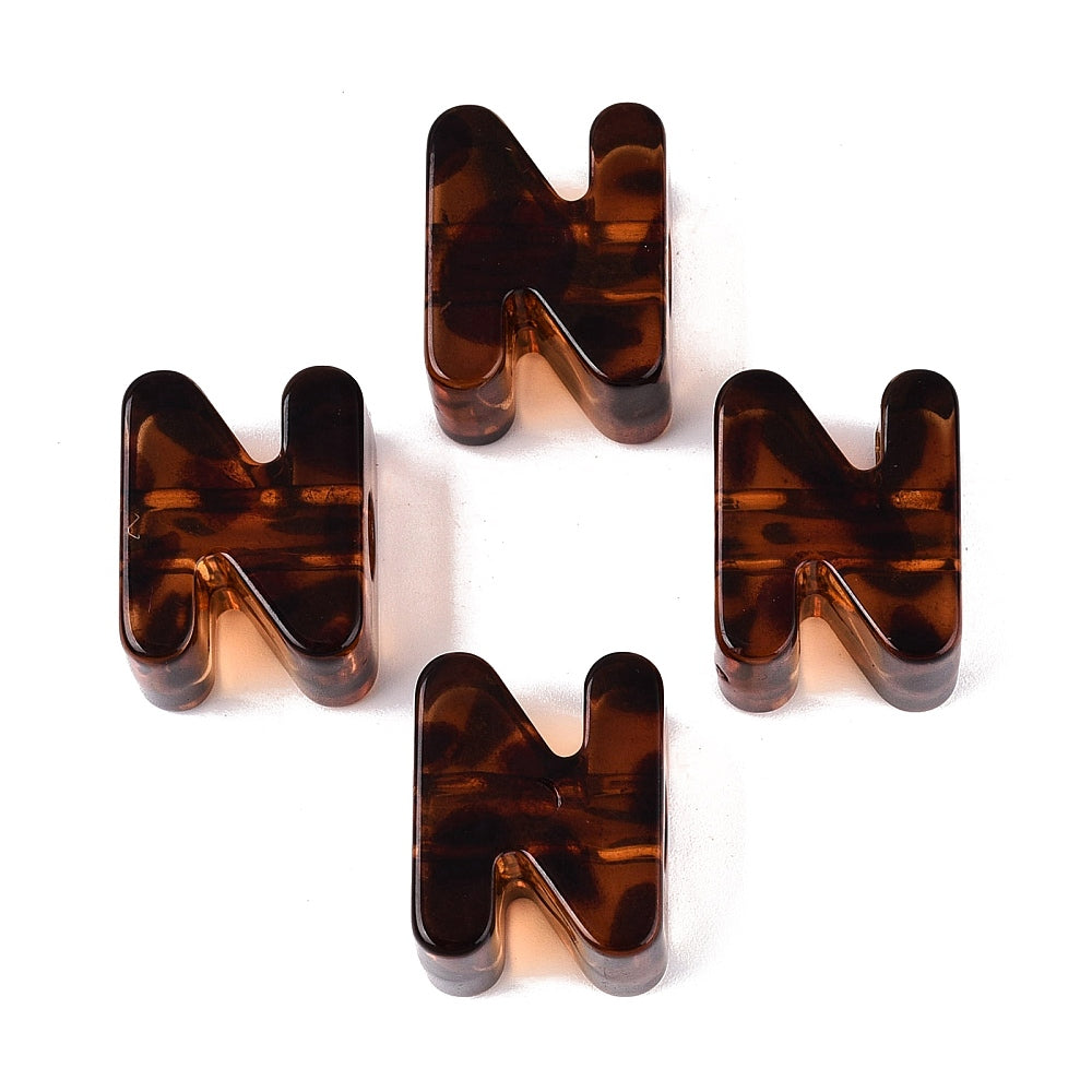 Acryl Kraal Luipaardprint Groot Gat Letter N Bruin 22mm - per stuk-Kralen-Kraaltjes van Renate