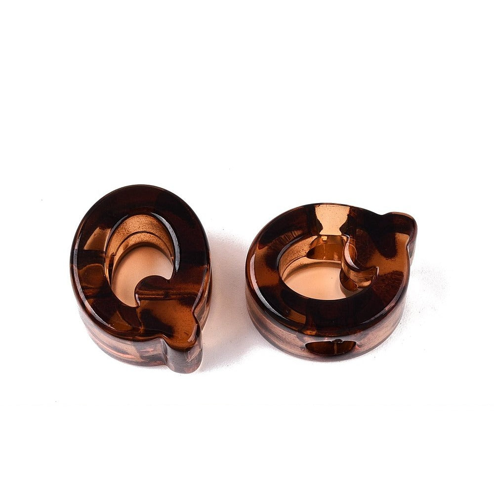 Acryl Kraal Luipaardprint Groot Gat Letter Q Bruin 22mm - per stuk-Kralen-Kraaltjes van Renate