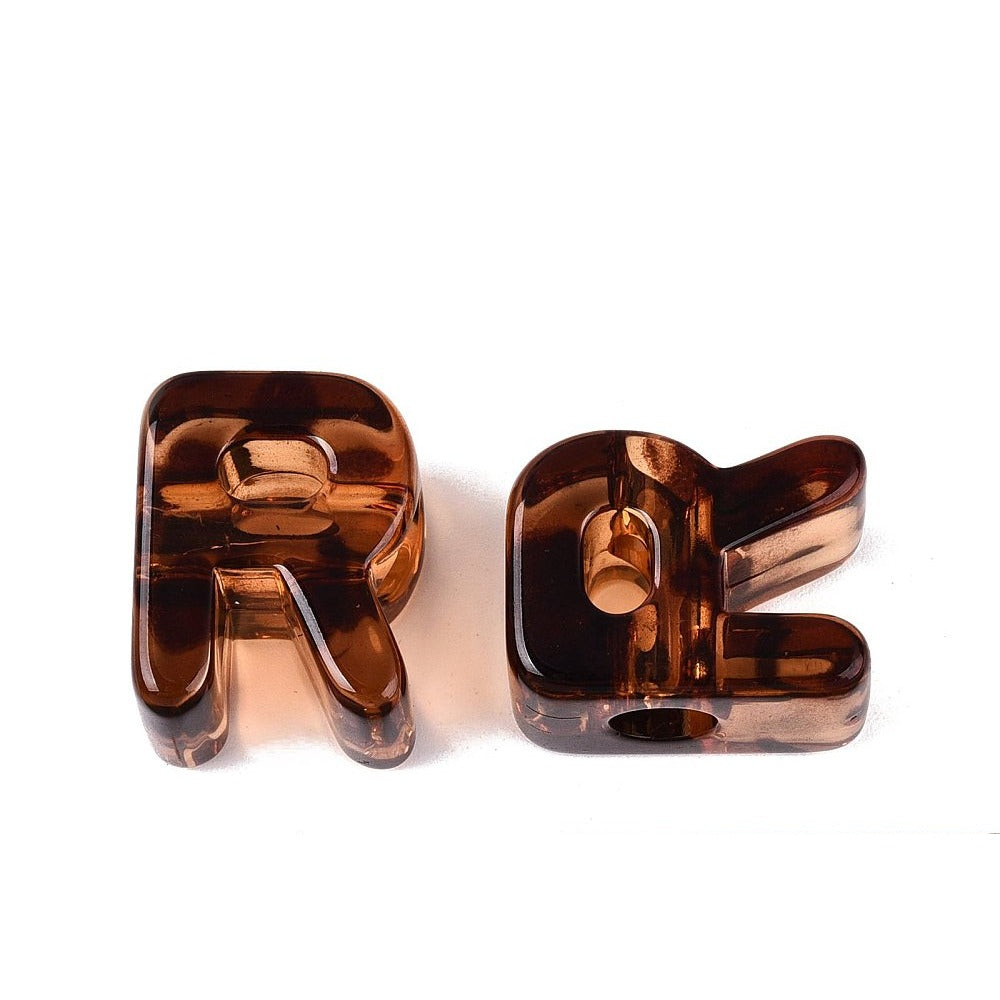 Acryl Kraal Luipaardprint Groot Gat Letter R Bruin 22mm - per stuk-Kralen-Kraaltjes van Renate