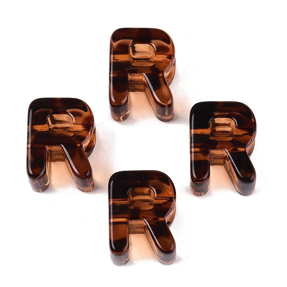 Acryl Kraal Luipaardprint Groot Gat Letter R Bruin 22mm - per stuk-Kralen-Kraaltjes van Renate