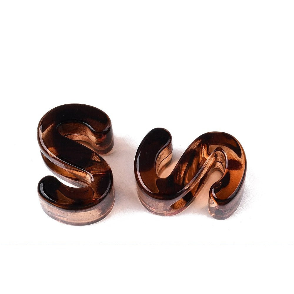 Acryl Kraal Luipaardprint Groot Gat Letter S Bruin 22mm - per stuk-Kralen-Kraaltjes van Renate