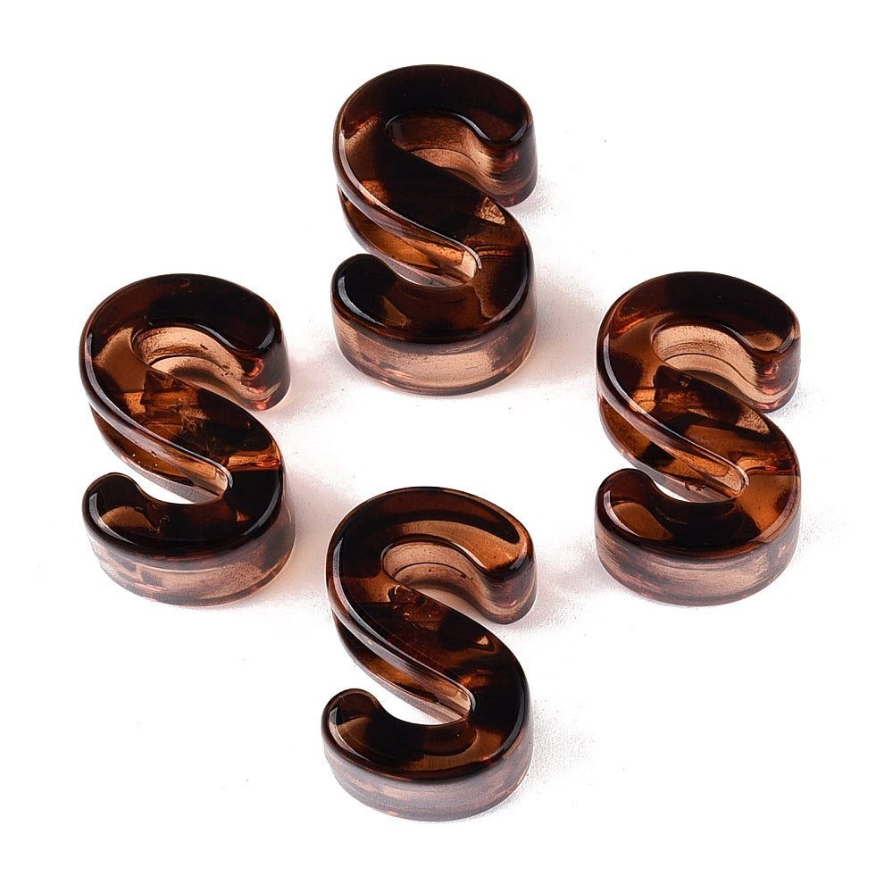 Acryl Kraal Luipaardprint Groot Gat Letter S Bruin 22mm - per stuk-Kralen-Kraaltjes van Renate