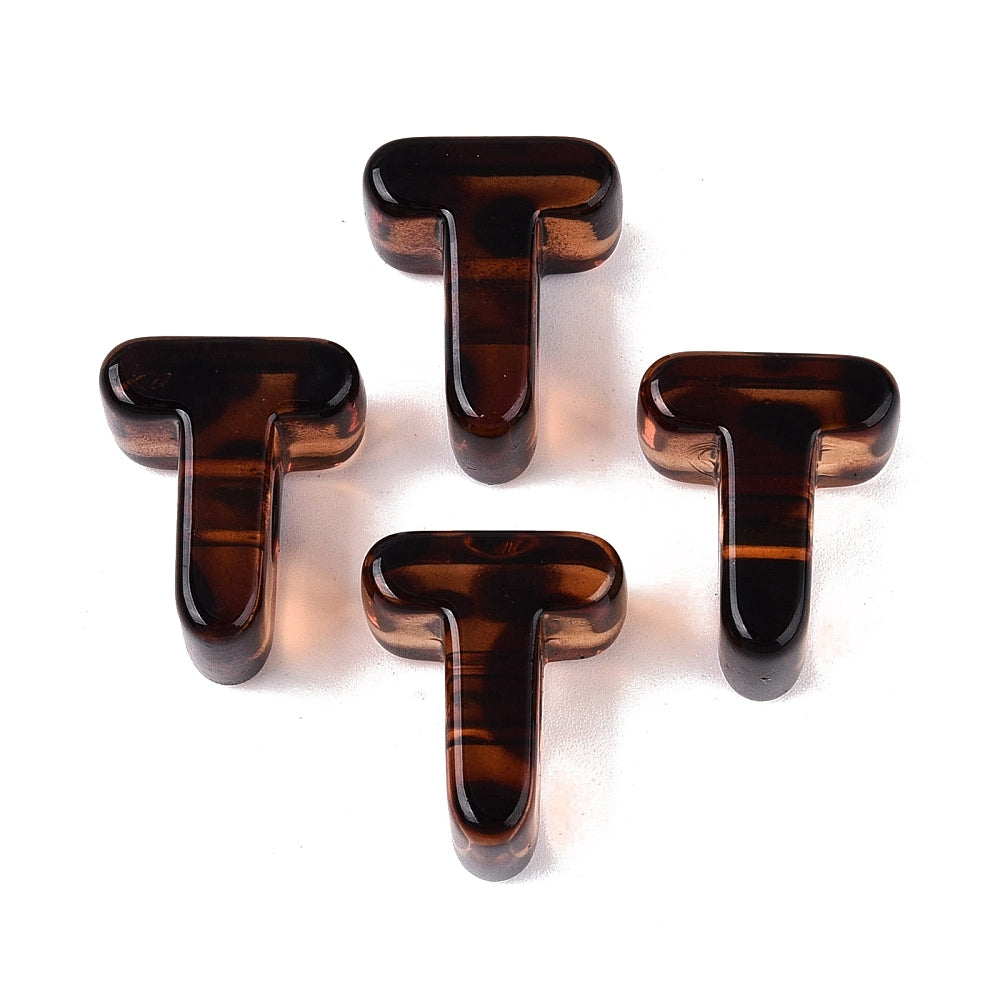 Acryl Kraal Luipaardprint Groot Gat Letter T Bruin 22mm - per stuk-Kralen-Kraaltjes van Renate