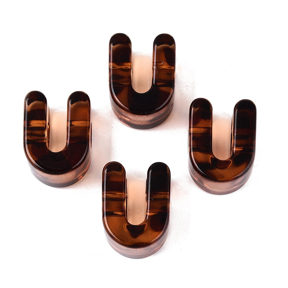 Acryl Kraal Luipaardprint Groot Gat Letter U Bruin 22mm - per stuk-Kralen-Kraaltjes van Renate