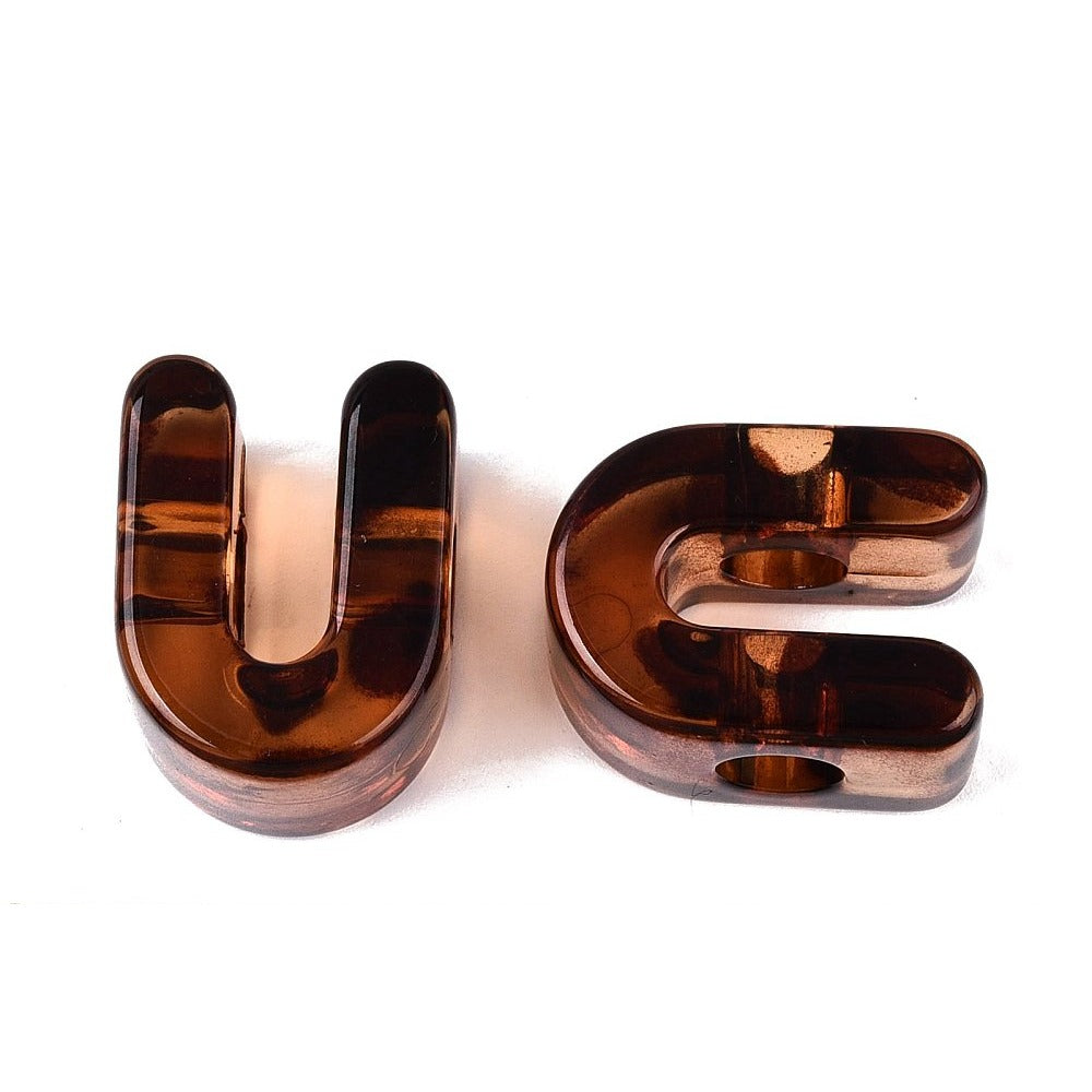 Acryl Kraal Luipaardprint Groot Gat Letter U Bruin 22mm - per stuk-Kralen-Kraaltjes van Renate
