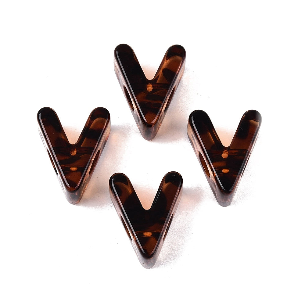 Acryl Kraal Luipaardprint Groot Gat Letter V Bruin 22mm - per stuk-Kralen-Kraaltjes van Renate