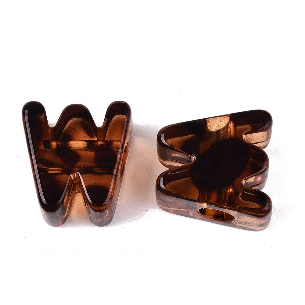 Acryl Kraal Luipaardprint Groot Gat Letter W Bruin 22mm - per stuk-Kralen-Kraaltjes van Renate