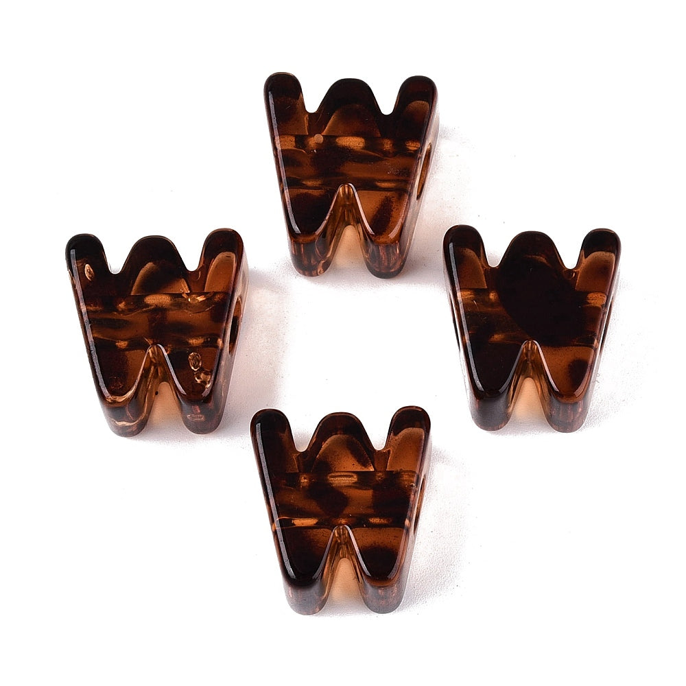 Acryl Kraal Luipaardprint Groot Gat Letter W Bruin 22mm - per stuk-Kralen-Kraaltjes van Renate